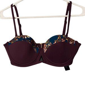 Tavik Swimwear Maroon Floral Trim Padded Beachy Bikini Top Women SZ L